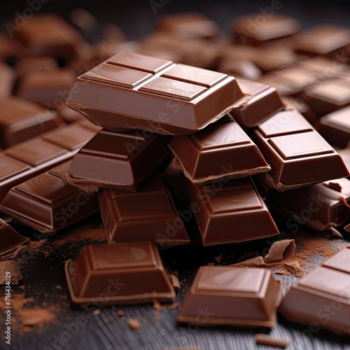 Heap of broken chocolate pieces, close up