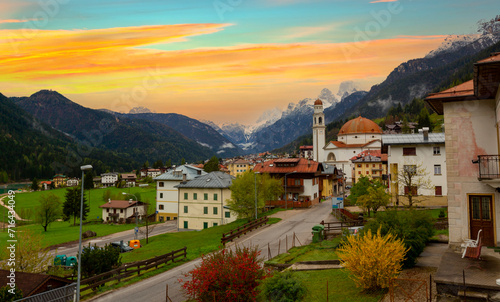 Townscape of Ischgl, a town in the Paznaun Valley, province of Tyrol, Austria.