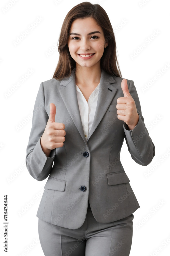 A businesswoman confidently smiling and giving a thumbs up, isolated, transparent background, no background. PNG A businesswoman confidently smiling and giving a thumbs up, isolated, transparent background, no background. PNG