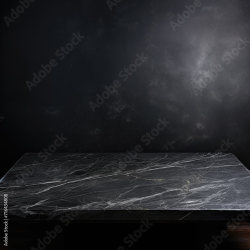 Empty Black Stone on Dark Background. podium product