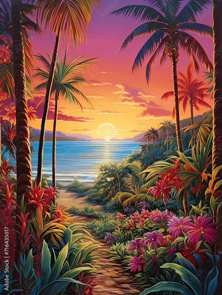 Tropical Island Horizons Countryside Art: Captivating Tropical Beach Print