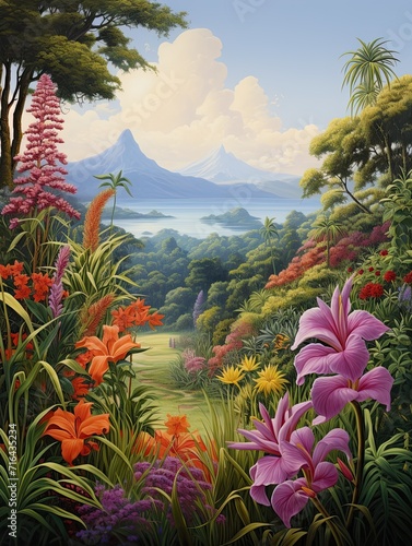 Tropical Island Horizons: A Serene Garden of Island Flora