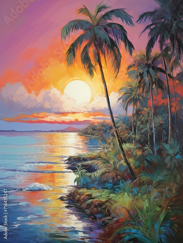 Tropical Island Horizons: Impressionist Landscape of Island Hues