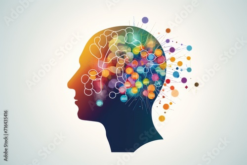 Brain, tapestry of polychromatic neurons, artistic conceptual visual mapping. Luminous thought sparkle, creating opalescent brilliance of whimsical creativity. Ingenious ideas, vibrant mind Carnival  photo
