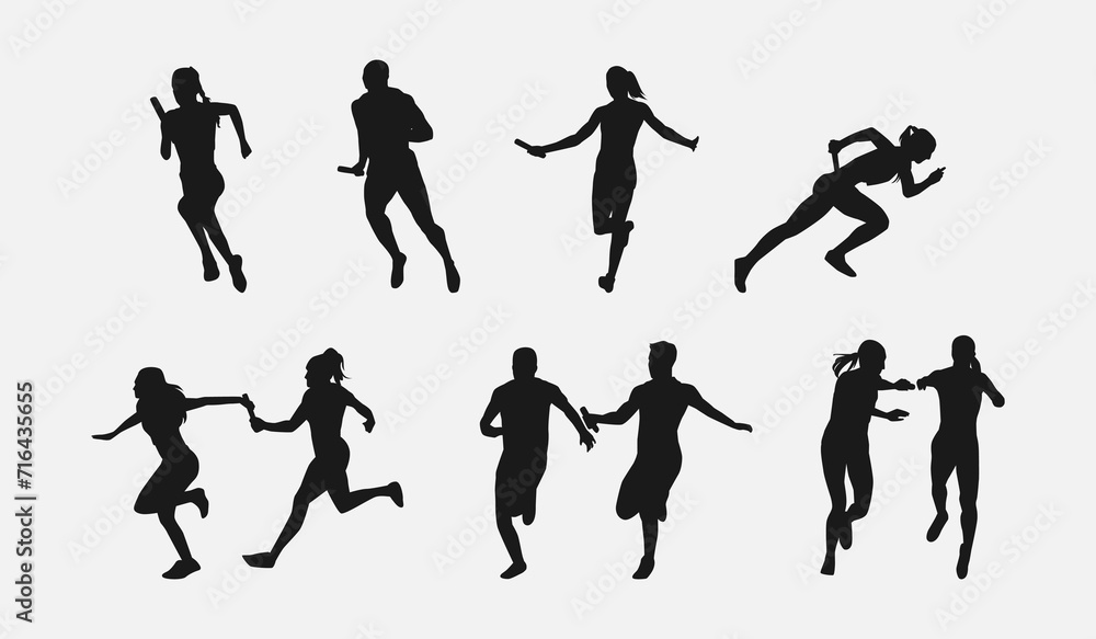 silhouette set of relay race. sport, running. vector illustration.