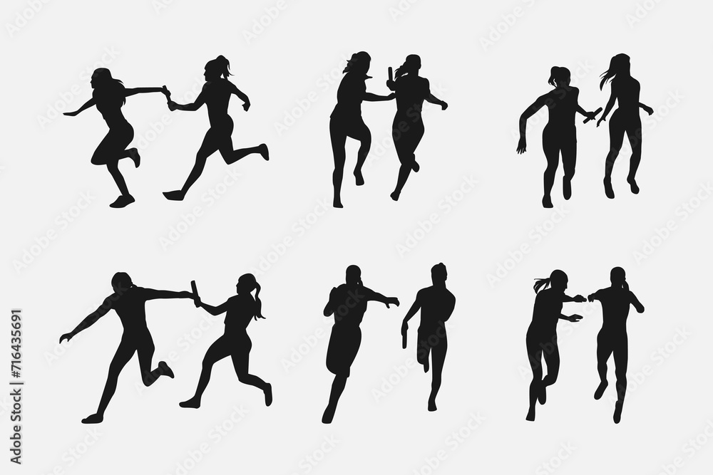 silhouette set of female relay runner. sport, race. vector illustration.