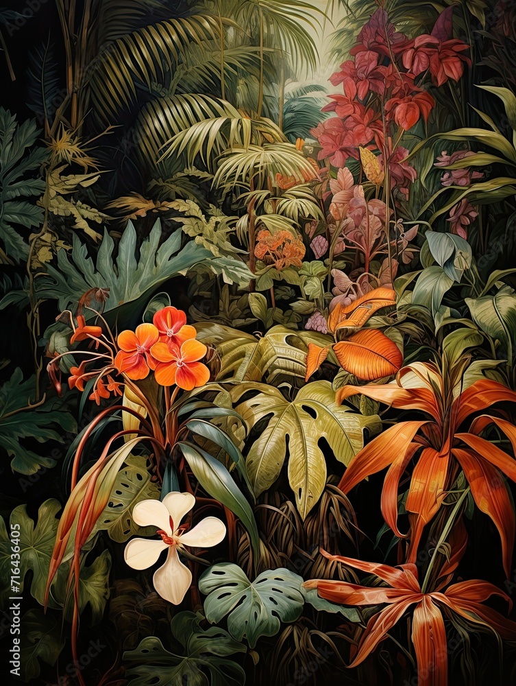 Obraz premium Tropical Jungle Wildlife: Earth Tones Botanical Wall Art