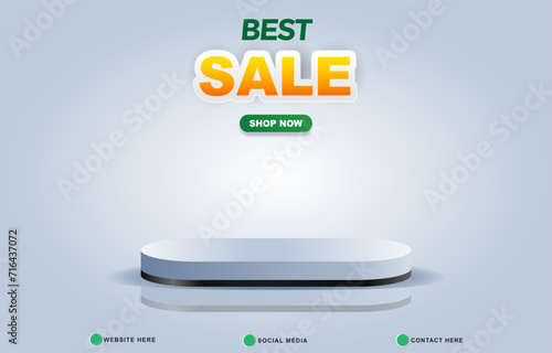 best sale template banner with blank space 3d podium for product sale with abstract gradient blue and white background design