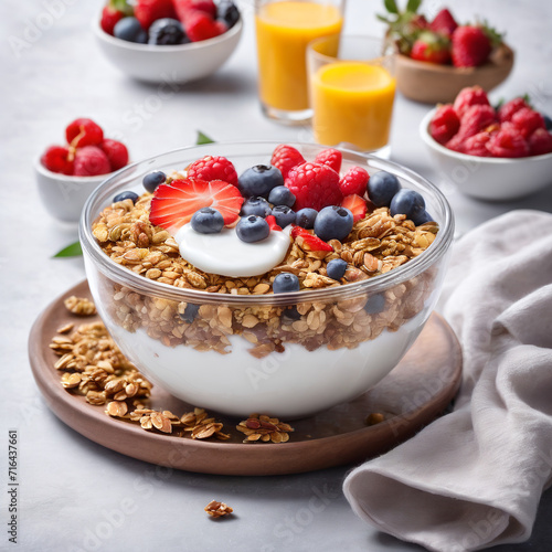 Fresh Start: Healthy Breakfast with Granola, Yogurt, and Fruits 