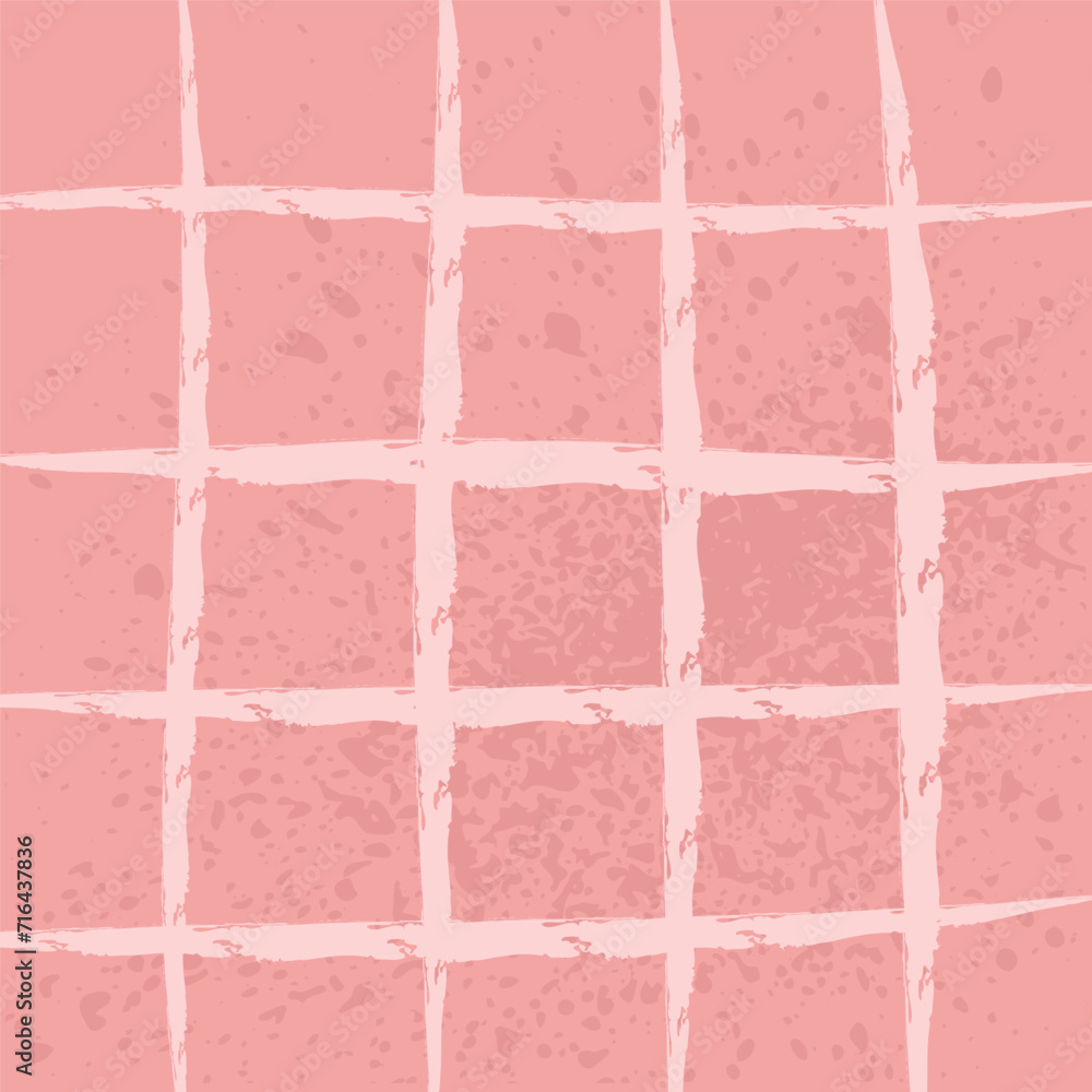 Naklejka premium Hand Drawn Irregular Geometric Pattern with doodle freehand grid. Unique beige, pink, pale, red brush shapes and borders. y2k grunge Simple Design Element, Vector Illustration Grid.