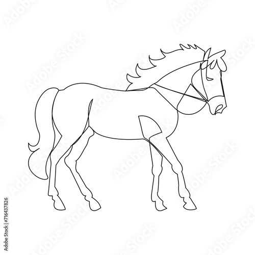 Horse continuous one line drawing outline vector illustration