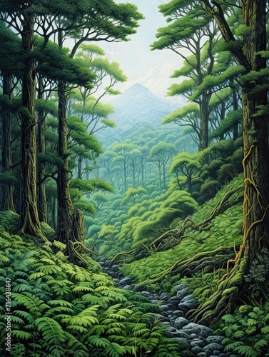 Verdant Valley Forest: Green Trees Adorning Serene Valleys