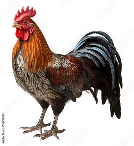 Canvastavla rooster farm animal portrait on transparent background, generative ai