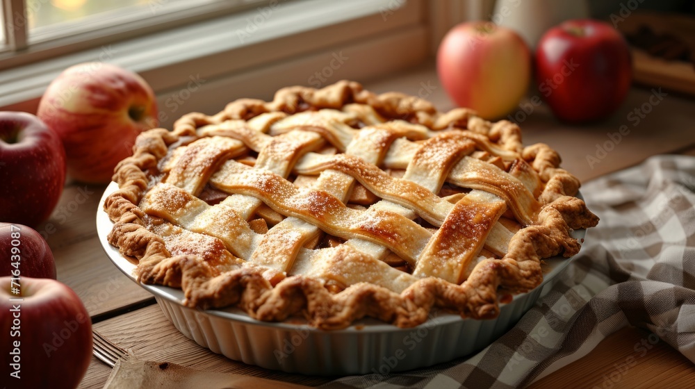 Pie on Wooden Table, Delicious Dessert in Rustic Setting Pie on Wooden Table, Delicious Dessert in Rustic Setting