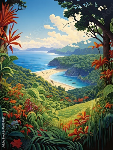 Verdant Valley Landscapes  Tropical Beach Art and Valleys Near Tropical Shores