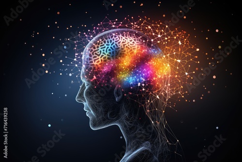 Brain dots pattern  mesmerizing display of neural particles. Electrical signals nerve impulses rapid transmissions. Synaptic firing neurotransmission  axonal signaling  human mind axon nervous system.