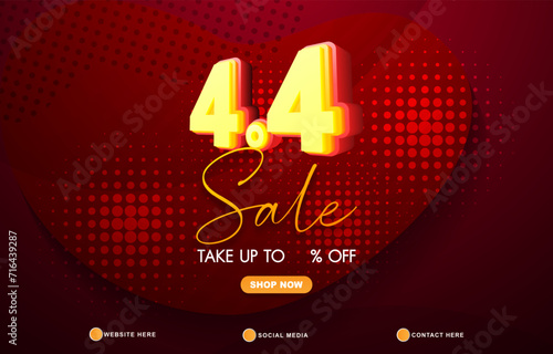 4.4 sale discount template banner with copy space for product sale with abstract gradient dark red background design