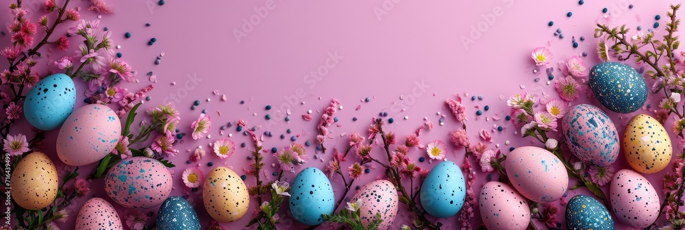  Easter Background Eggs Spring Flowers Flat, Banner Image For Website, Background, Desktop Wallpaper