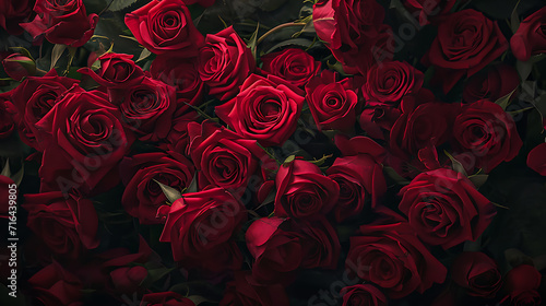 a bunch of red roses arranged in a pile on the floor  in the style of richly detailed backgrounds  ultra detailed  dark romantic
