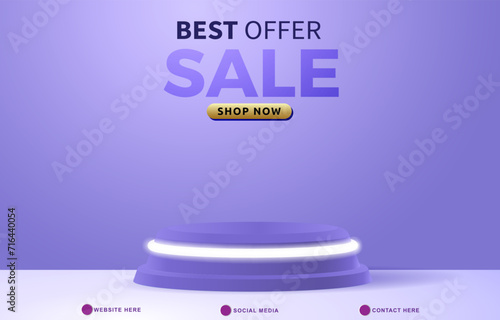 best offer sale discount template banner with blank space 3d podium for product sale with abstract gradient blue background design