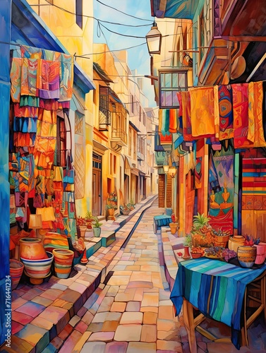 Vibrant South American Markets Wall Art: Colorful Stalls and Bustling Streets Print © Michael