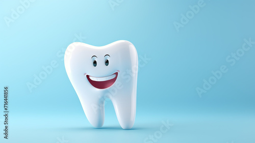 white cute smiling tooth characters with faces smile on blue background photo