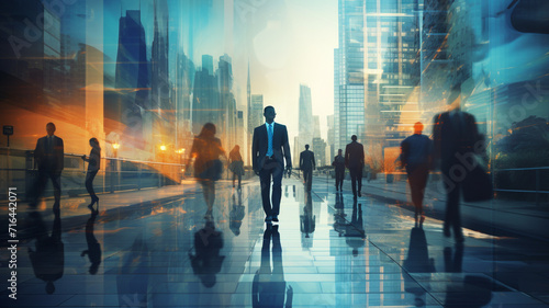 Abstract image of business people on the city double exposure photo