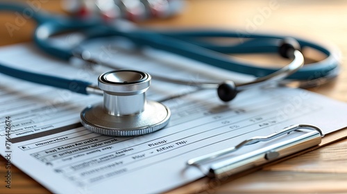 stethoscope on the table with a medical document, health concept,image of healthcare and medical institutions. 