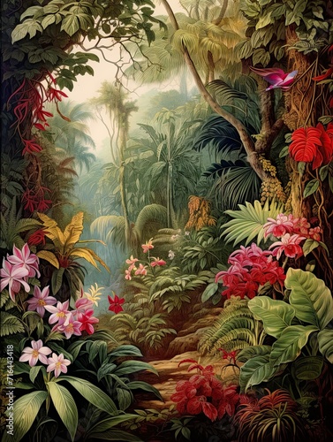 Vintage Victorian Gardens  Rainforest Garden of Tropical Flora - A Serene Vintage Print