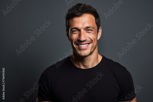 Portrait of a handsome young man laughing against a dark background © Juan Hernandez