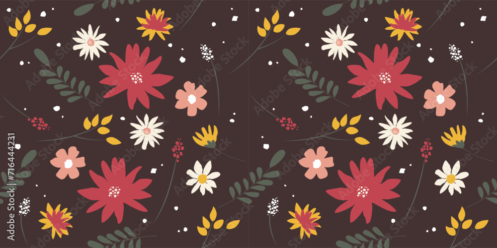 Abstract seamless pattern of leaves and flowers, digital paper, for surface design, fashion prints. Vector illustration for textile, postcard, wrapping paper, poster, background, book, t-shirt. Abstract seamless pattern of leaves and flowers, digital paper, for surface design, fashion prints. Vector illustration for textile, postcard, wrapping paper, poster, background, book, t-shirt.