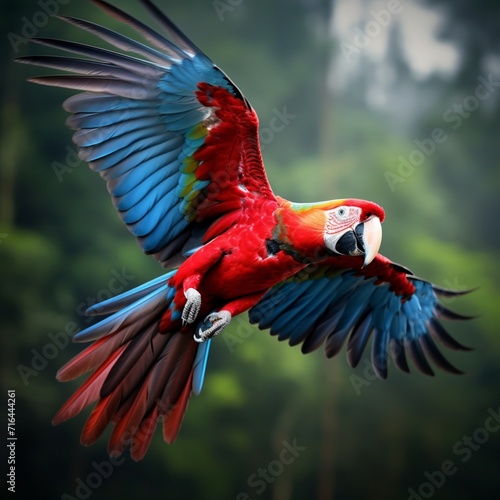 Very nice red blue flying parrot images Generative AI