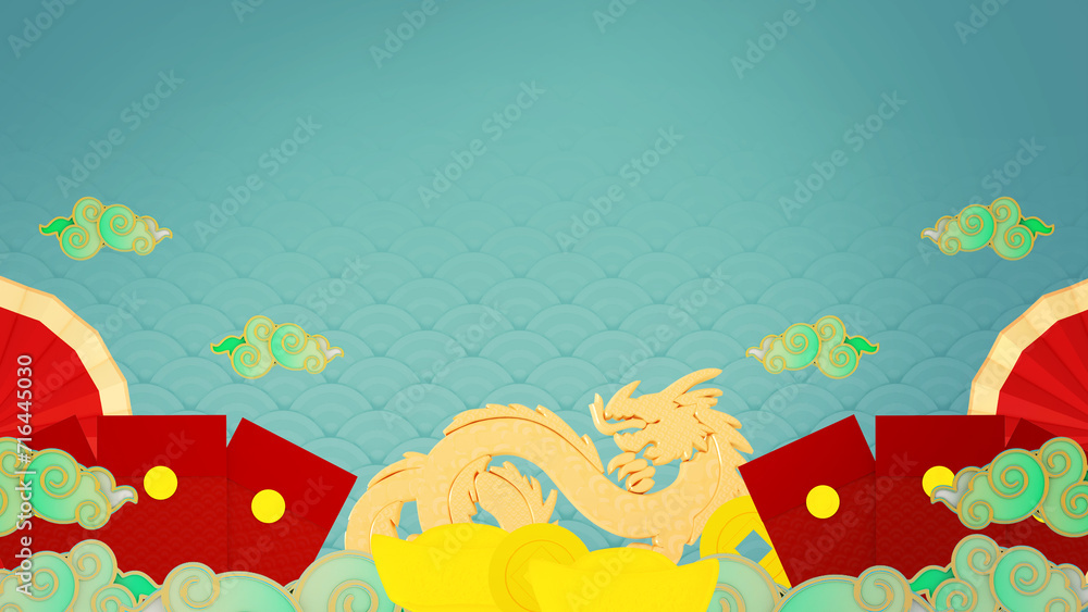 Naklejka premium Happy chinese new year for space for message Isolated in background. 3D illustration, 3D rendering 