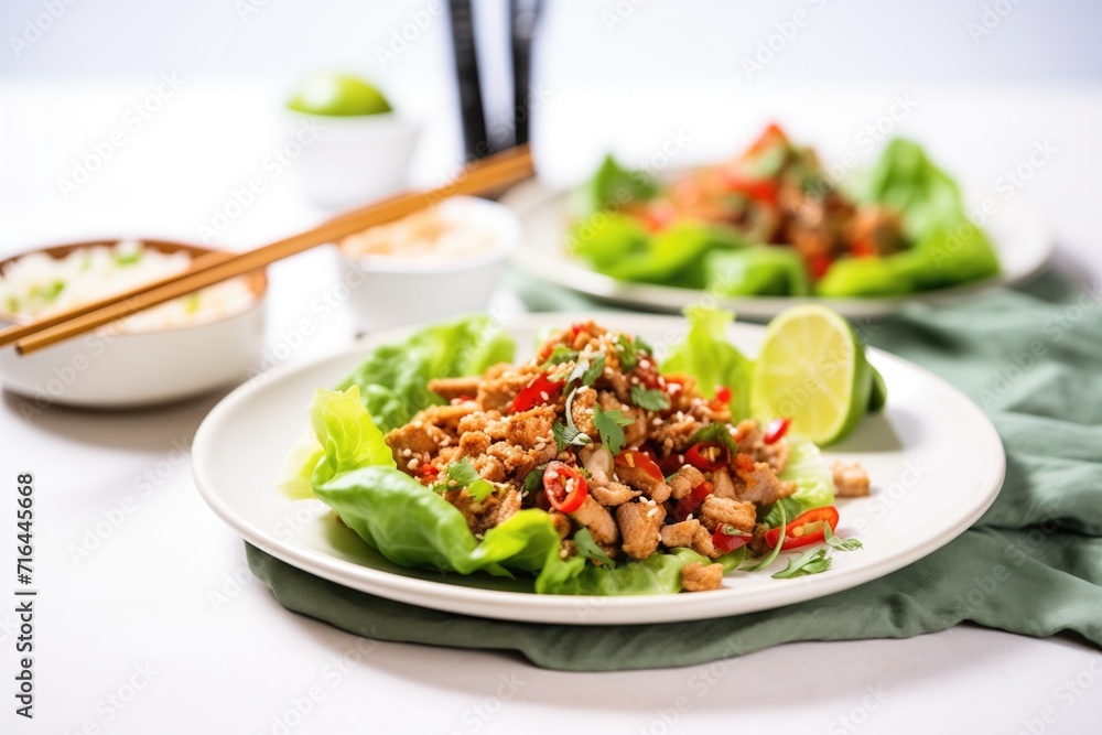 a platter of turkey lettuce wraps garnished with sesame seeds a platter of turkey lettuce wraps garnished with sesame seeds