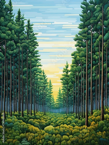 Whispering Pine Forests: Scenic Greenery - Modern Landscape Prints