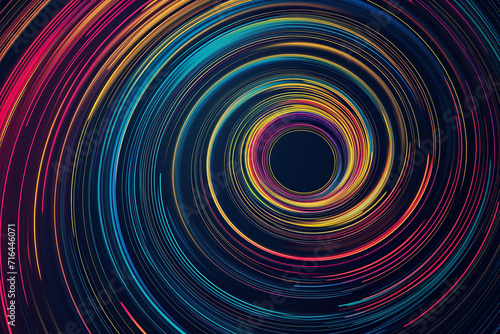 Abstract colorful circular lines on dark blue background