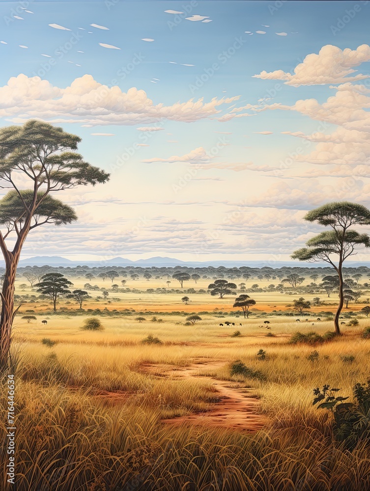 Obraz premium Panoramic Wild African Savannas Print - Wide View Scenic Landscape