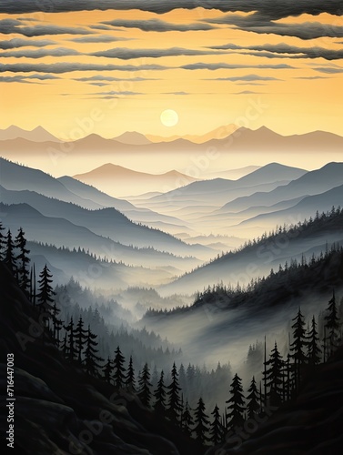 Wilderness National Park Vistas  First Light  Dawn Painting of Misty Valleys