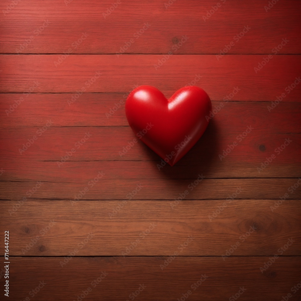 3D Red Heart on Wooden Background 3D Red Heart on Wooden Background