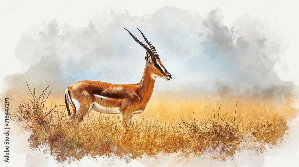 gazelle on a gray background , watercolor style , close-up, profile view - obrazy, fototapety, plakaty 