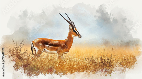 gazelle on a gray background , watercolor style , close-up, profile view photo