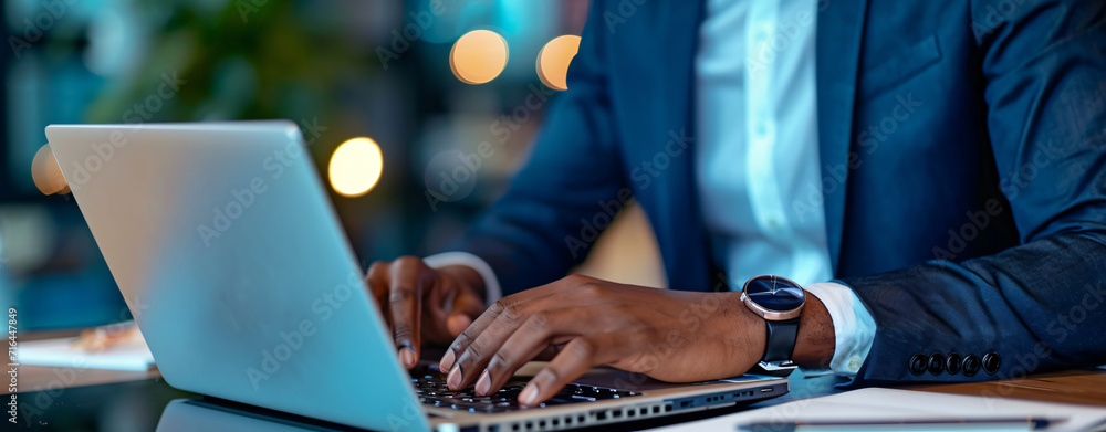 Business woman hands typing on laptop