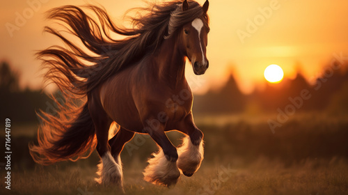 Enchantment of a horse at sunset