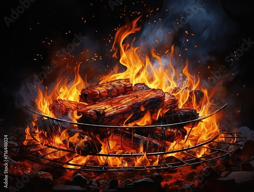 Backyard outdoor fireplace full of burning embers