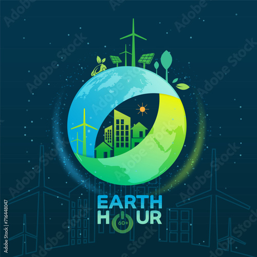 concept logo design event  earth hour ,Ecology.Green cities help the world with eco-friendly