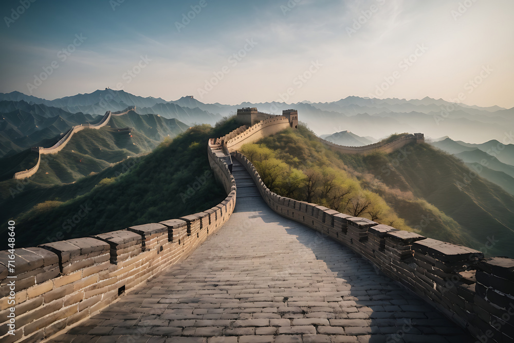 Great Wall of China on background design. - obrazy, fototapety, plakaty 