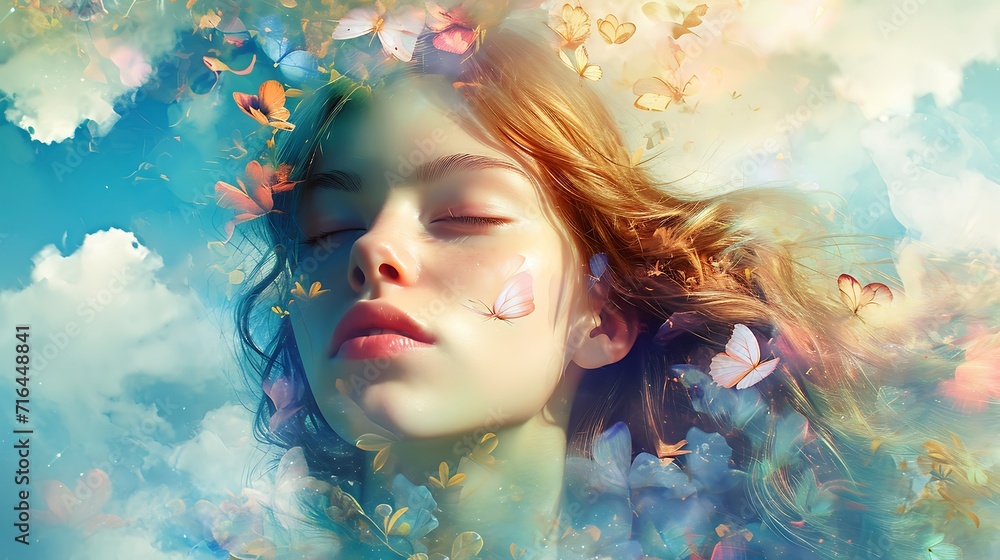 International Woman day, Cute girl illustration, clouds, colorful, 8th march poster card International Woman day, Cute girl illustration, clouds, colorful, 8th march poster card