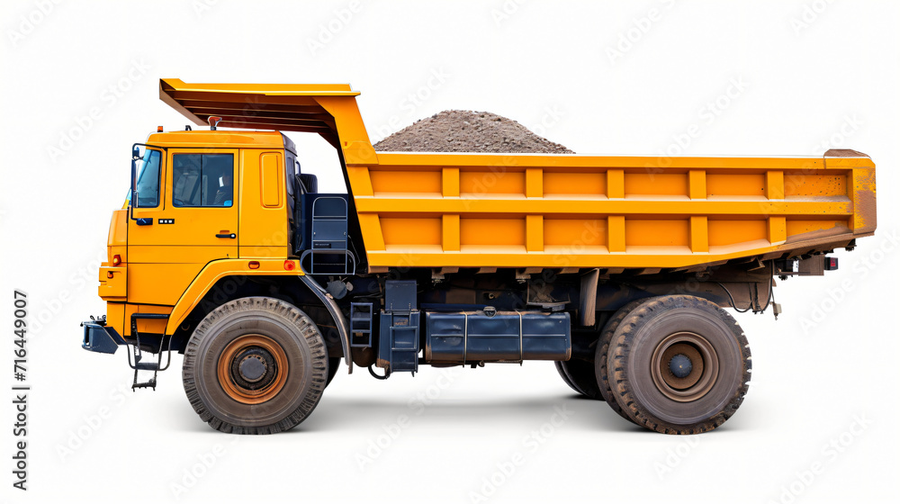 Large dump truck car with a raised body on a white background