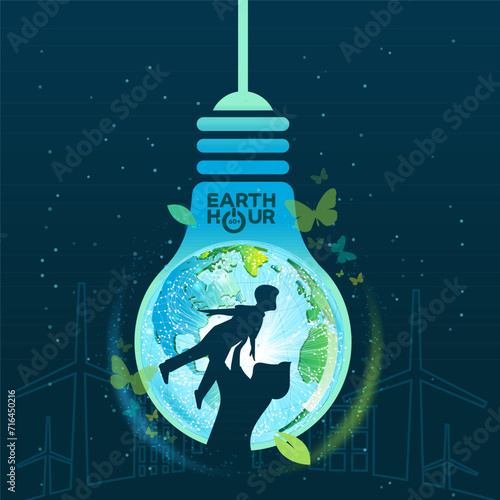 concept logo design event  earth hour ,Ecology.Green cities help the world with eco-friendly