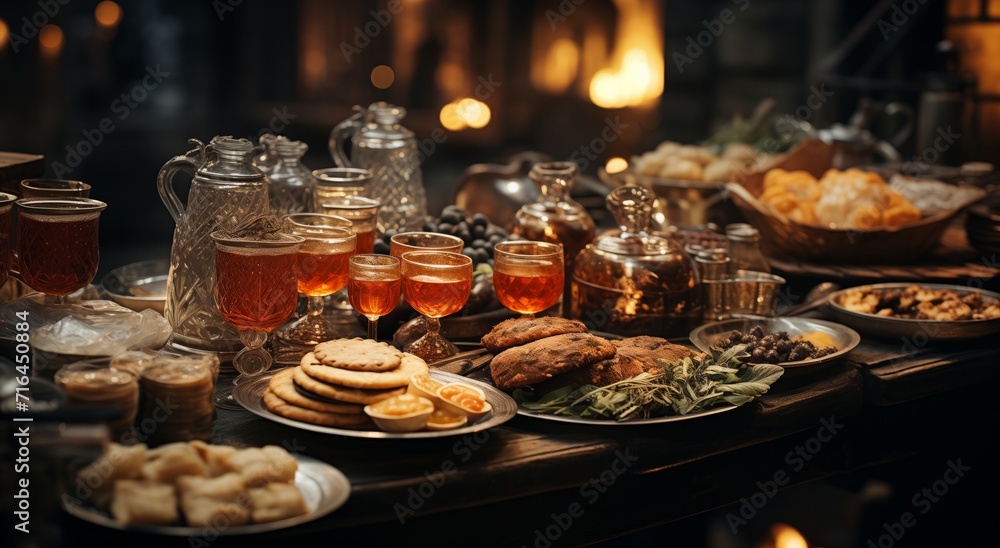 Abundant Spread of Food and Drinks on a Table